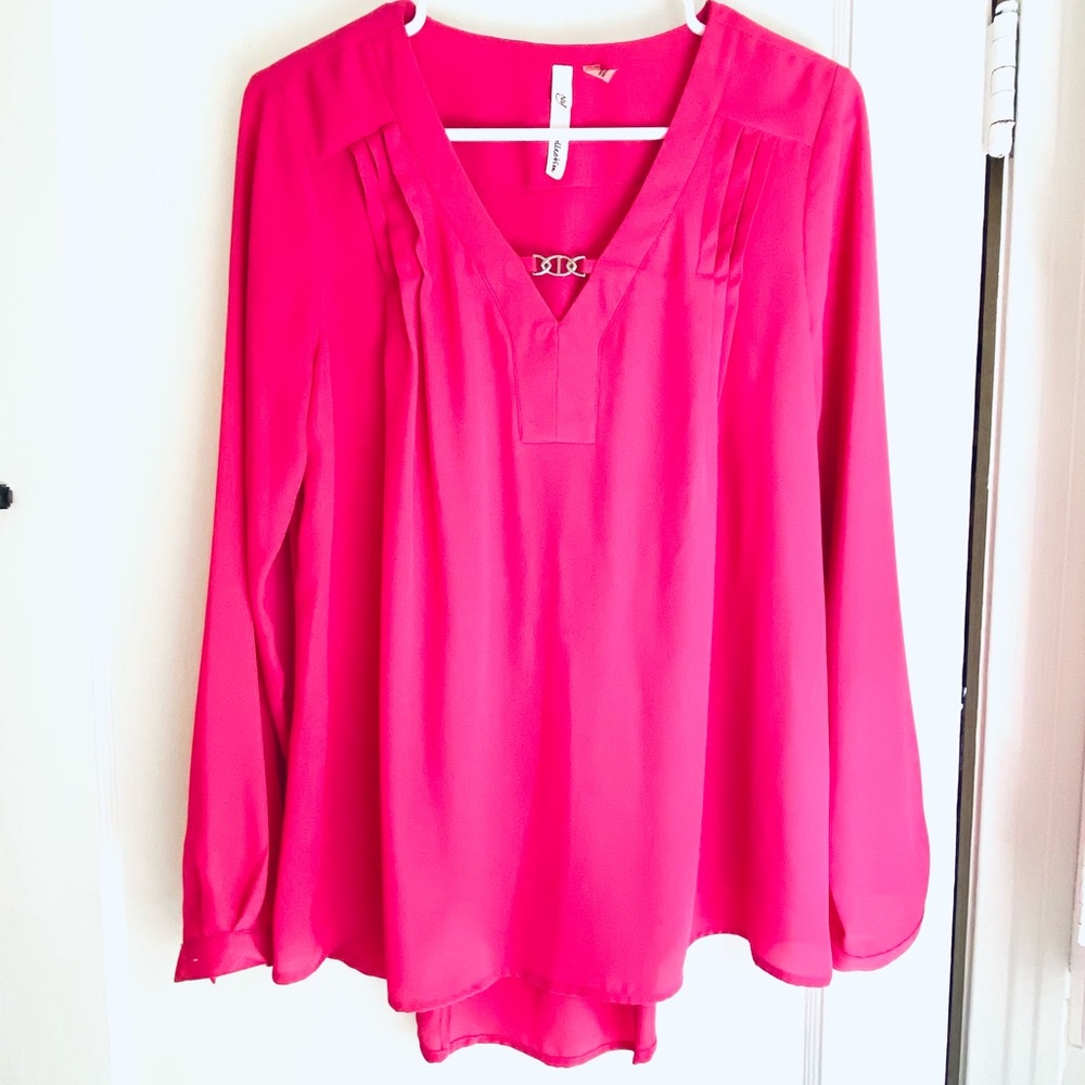 Long Sleeve Hot Pink Sheer Blouse